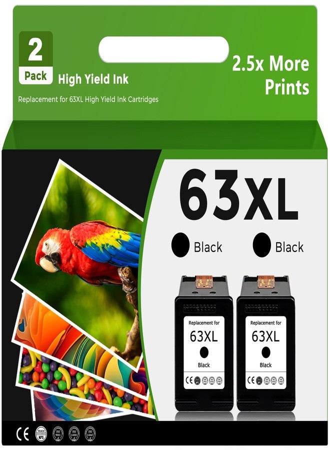 Relcolor 63XL Black Ink Cartridge Replacement for HP 63 XL 2 Pack for HP63 HP63XL for 4650 3830 5255 4520 4655 5222 5200 5258 5212 3632 5252 4652 4510 3631 3630 1112 2130 4512 2132 3634 5260 3833 4654 - Image 1